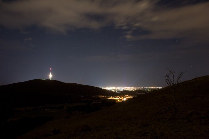 Telstra Tower and Canberra at night
